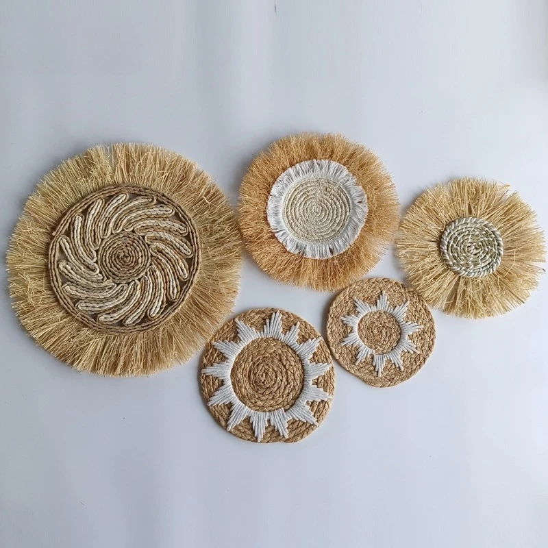 Pastoral Style Woven Wall Hanging Round Retro Wall Decor for Bedroom Headboard TV Background Wall