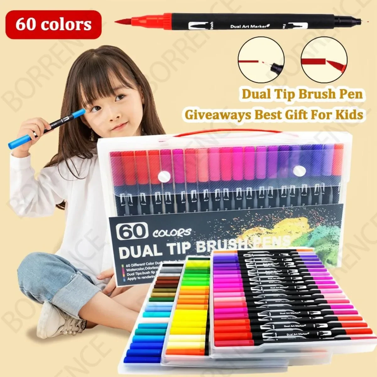 12-60 Colored Markers Pen,Watercolor Dual Tip Soft Brush for Card,Drawing Graffiti Pen Set,Diary,Writing Art Stationary Supplies