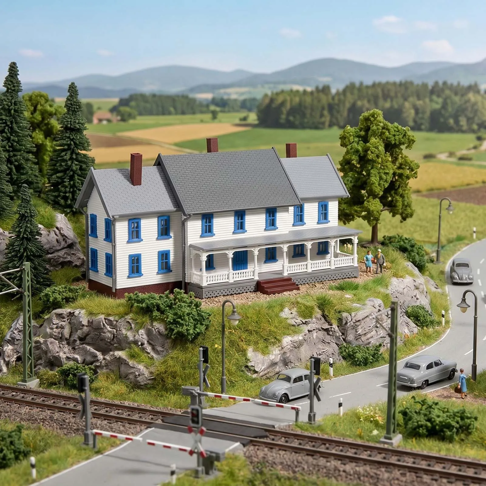 

Evemodel N Scale 1:160 Model Dwelling House Two-story Three-building with Long Porch for Model Diorama JZN5891