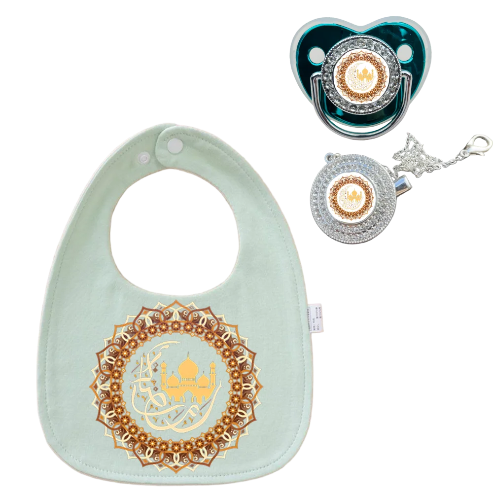 Eid Mubarak Print Funny Cartoon Print Infant Pacifier Adjustable Snap Leak Proof Gender Neutral Baby Comforter Cute Baby Gift