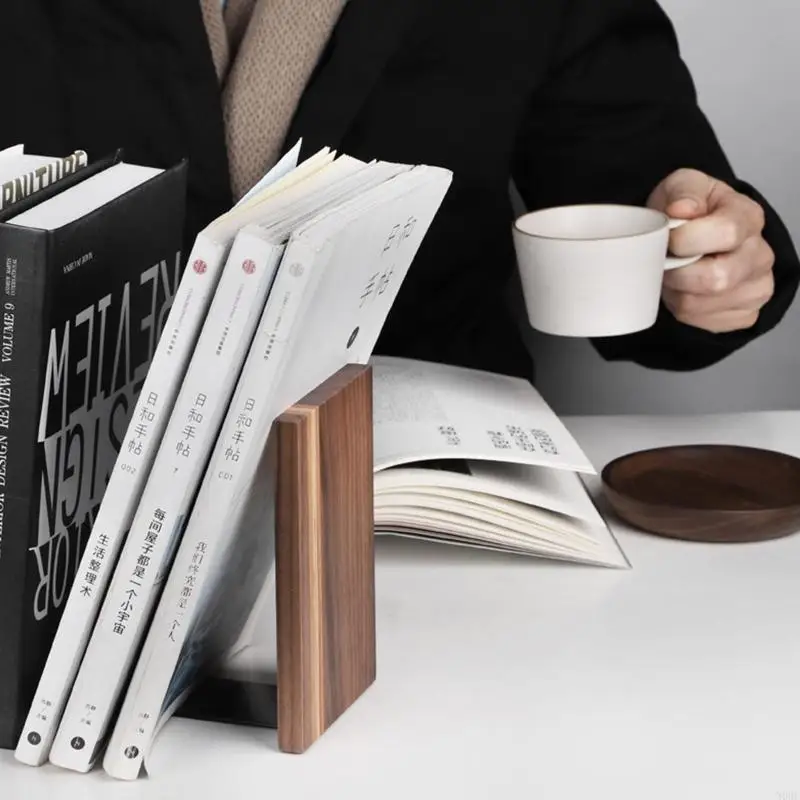 

Tabletop Magazine Holder Retro Bookend Wooden Book Stopper Anti-slip Room Ornemants for Shelf Desk 4.6''L x 4''for W x 6 N0HC