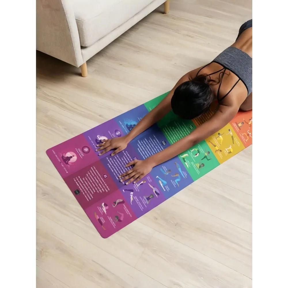 

[Rainbow 7 Chakra Yoga Mat] Thick Non-Slip Silica Gel Material Home Fitness Mat | For Beginners With Pose Illustrations | 24"*71" (60cm*180cm) | Suitable For Yoga/Pilates/Meditation/Stretching | Includes Sanskrit & Pose Guide | High-Density Cushioning Qui