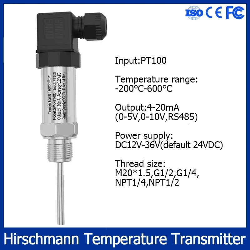 Temperature Transmitter PT100 Thermistor Temperature Transducer 4-20mA Output 24VDC Intelligen RTD Hussman Temperature Sensor