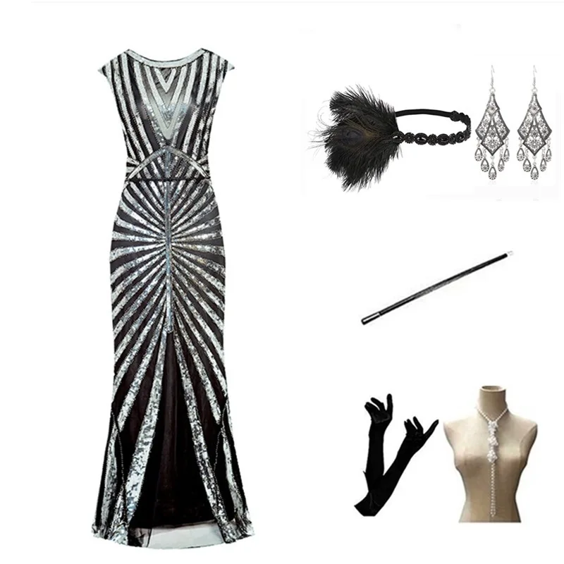 Gatsby 1920s Sequin Fish Tail Dress Evening Gown Dance Long Skirt Set Retro Style Women's Fashion Spring Collection 2023 view 4