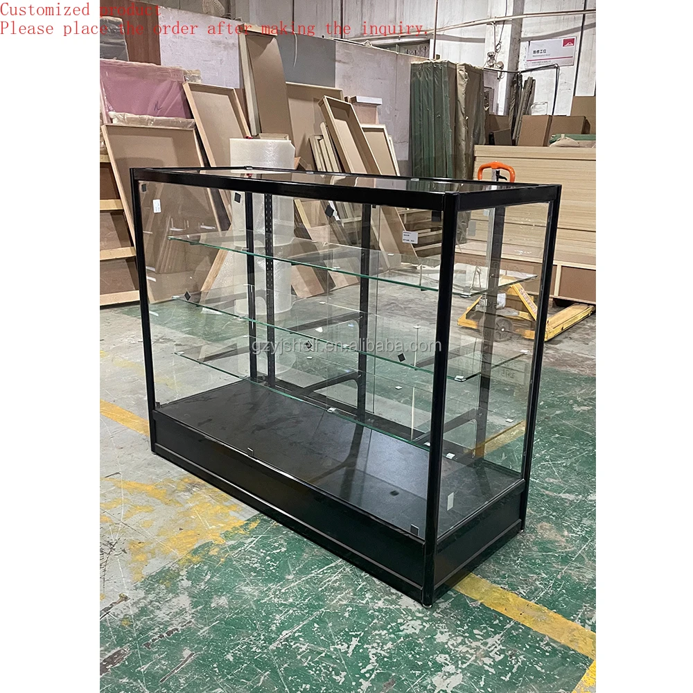 

Custom.Cheap Glass Display Showcase Cabinet Display Case for Shop Lockable LED Light Smoke Shop Showcase