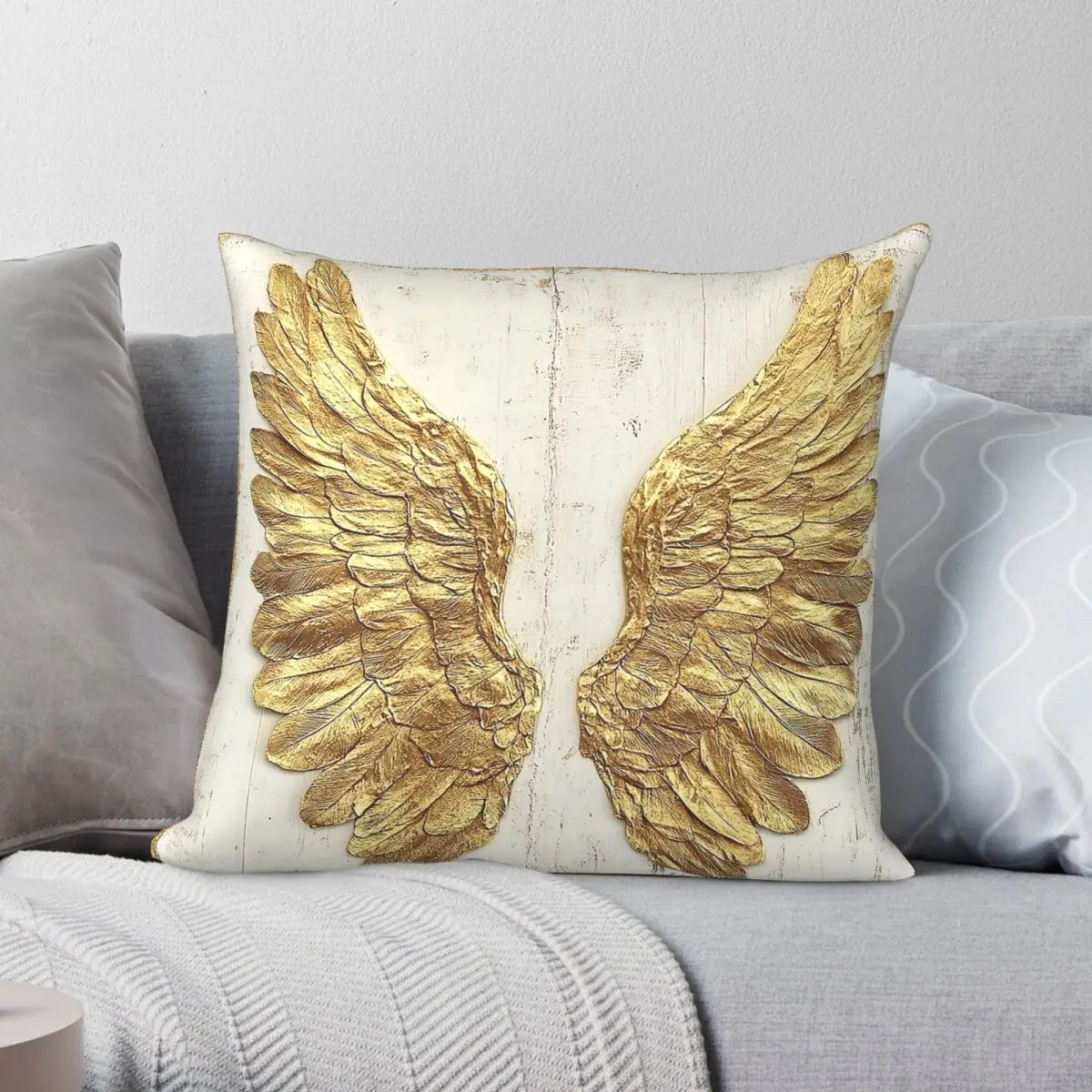 Angel Wings In Gold Foil Square Pillowcase Polyester Linen Velvet Creative Decor Throw Pillow Case Bed Cushion Cover Wholesale