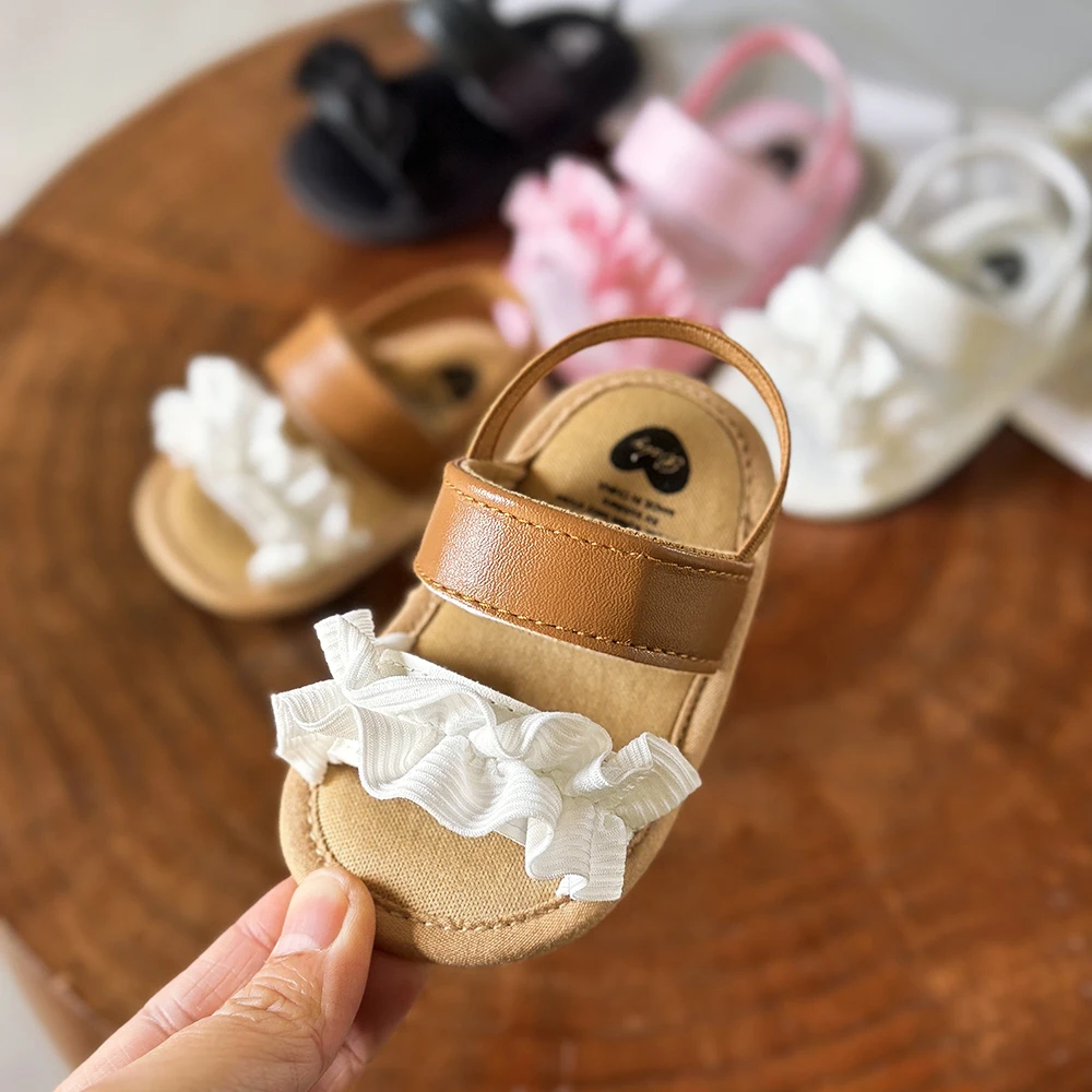 Infant Baby Girls Summer Sandals with Flower Soft Sole Newborn Toddler First Walker Crib Dress Shoes