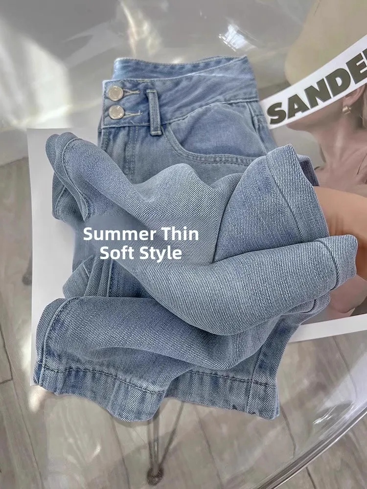 

Прямые джинсы, женские тонкие широкие брюки с широкой талией, свободный крой, утягивающие широкие брюки из ледяного шелка, с высокой талией, летние прохладные ощущения