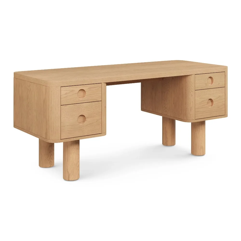 Premium Japanese Natural Oak Desk 66.5 Inch Rounded Corner Four Drawer Computer Desk Sustainable Use Office Study Desk