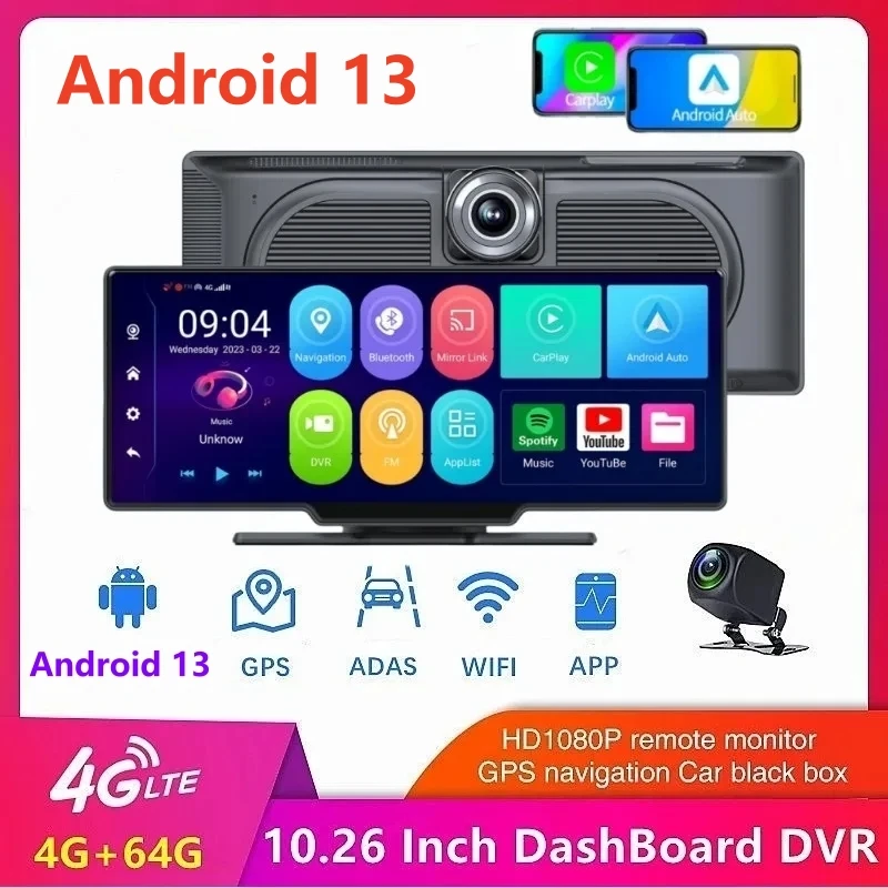 

Android 13.0 10.26 Inch 4G Dash Cam 4+64G 8 Core 5G WiFi Car DVR ADAS GPS FM 24h Parking Monitor Rearview Mirror Video Recorder