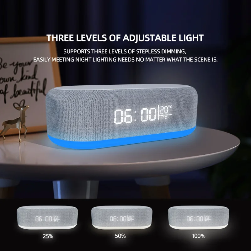 Wireless Charger Pad Bluetooth Speaker Alarm Clock LED Light Thermometer Earphone Phone Fast Charging Station for iPhone Samsung