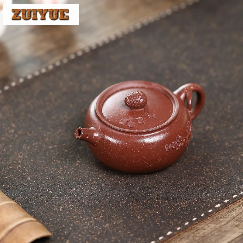 150ml Yixing Purple Clay Teapots Handmade Pine Cone Well Fence Pot Raw Ore Purple Jade Gold Sand Kettle With Filter Zisha Teaset