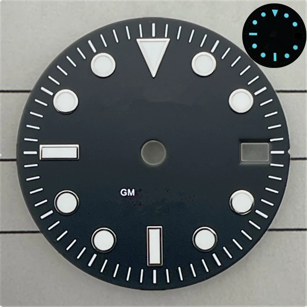 28.5mm Dial Green/Ice Blue Luminous Fit GM T NH34 Mechanical Movement Watch Accessory Nh34 Dial Watch Case Rose Gold Dial