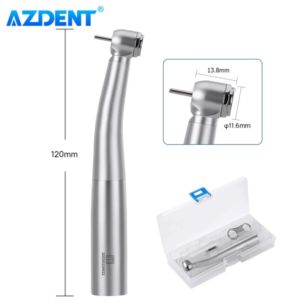 AZDENT Dental High Speed Handpiece LED Fiber Optic 3 Way Water Spray Push Button Standard Head Ceramic Bearing