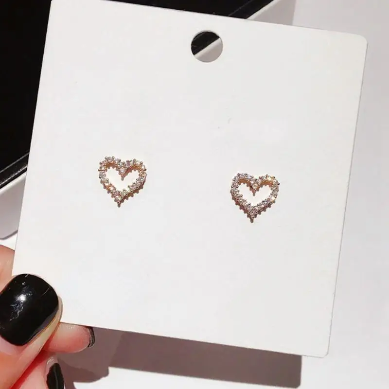 Korean Earrings S925 Silver Color Heart Bling Zircon Stone Stud Earrings for Women Fashion Jewelry Trend