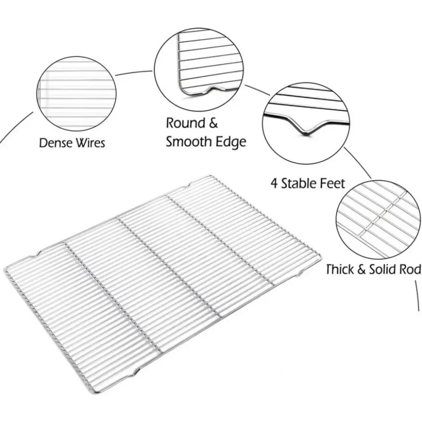 Picture 5: 304 Stainless Steel Baking Tray Set with Grill Metal Rectangular Cooling Rack Grilling Tools BBQ for Kitchen Outdoor Camping