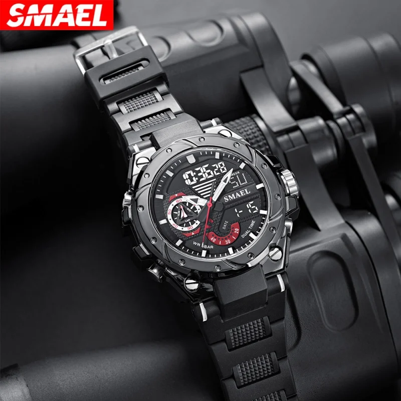 Smael Trendy Brand Alloy Watch Men's Multi-Functional Cool Double Display Outdoor Waterproof Electronic Watch