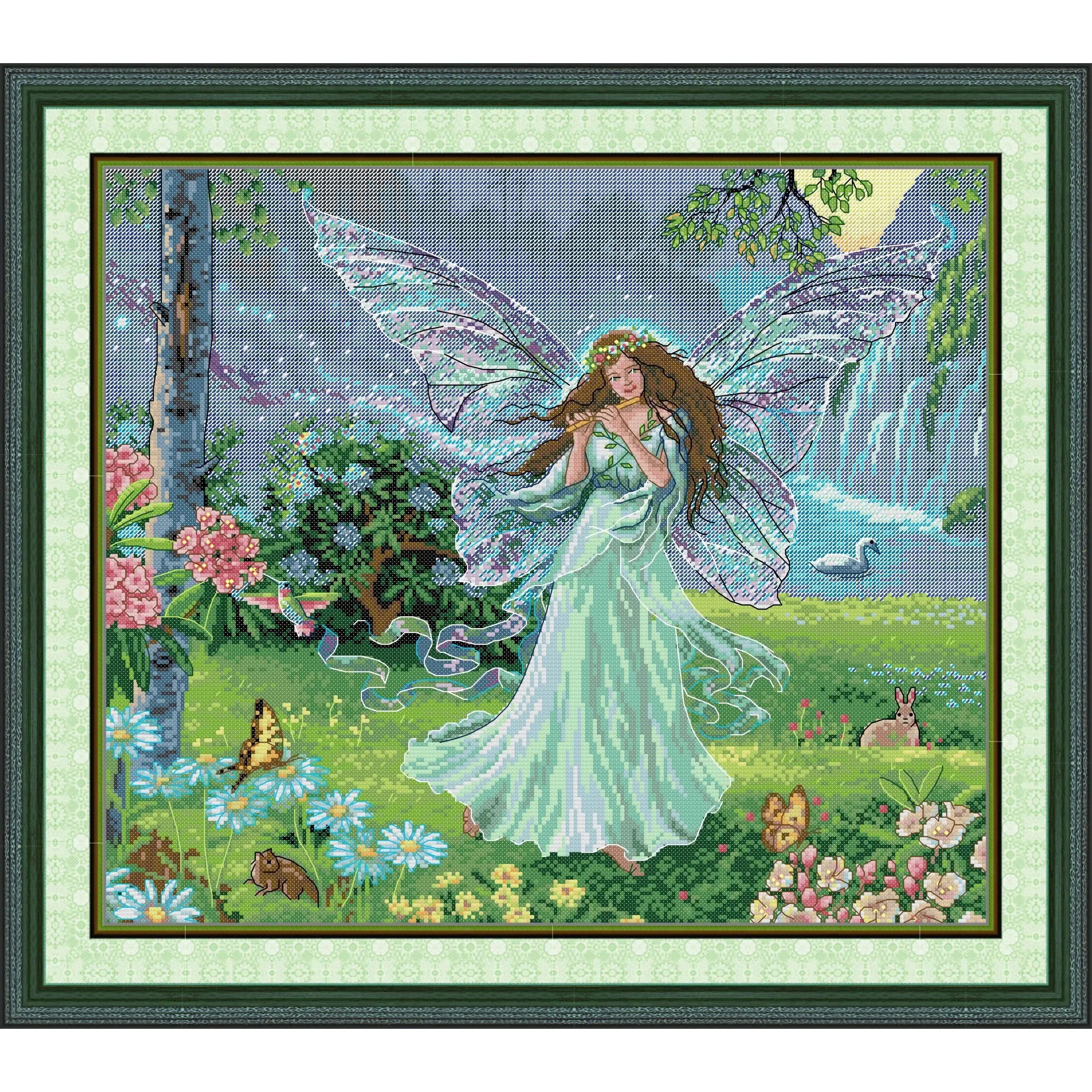 

Набор для вышивки крестом Joy Sunday с предварительной печатью, легкий узор, набор для вышивки из ткани Аиды, фея-бабочка синего цвета