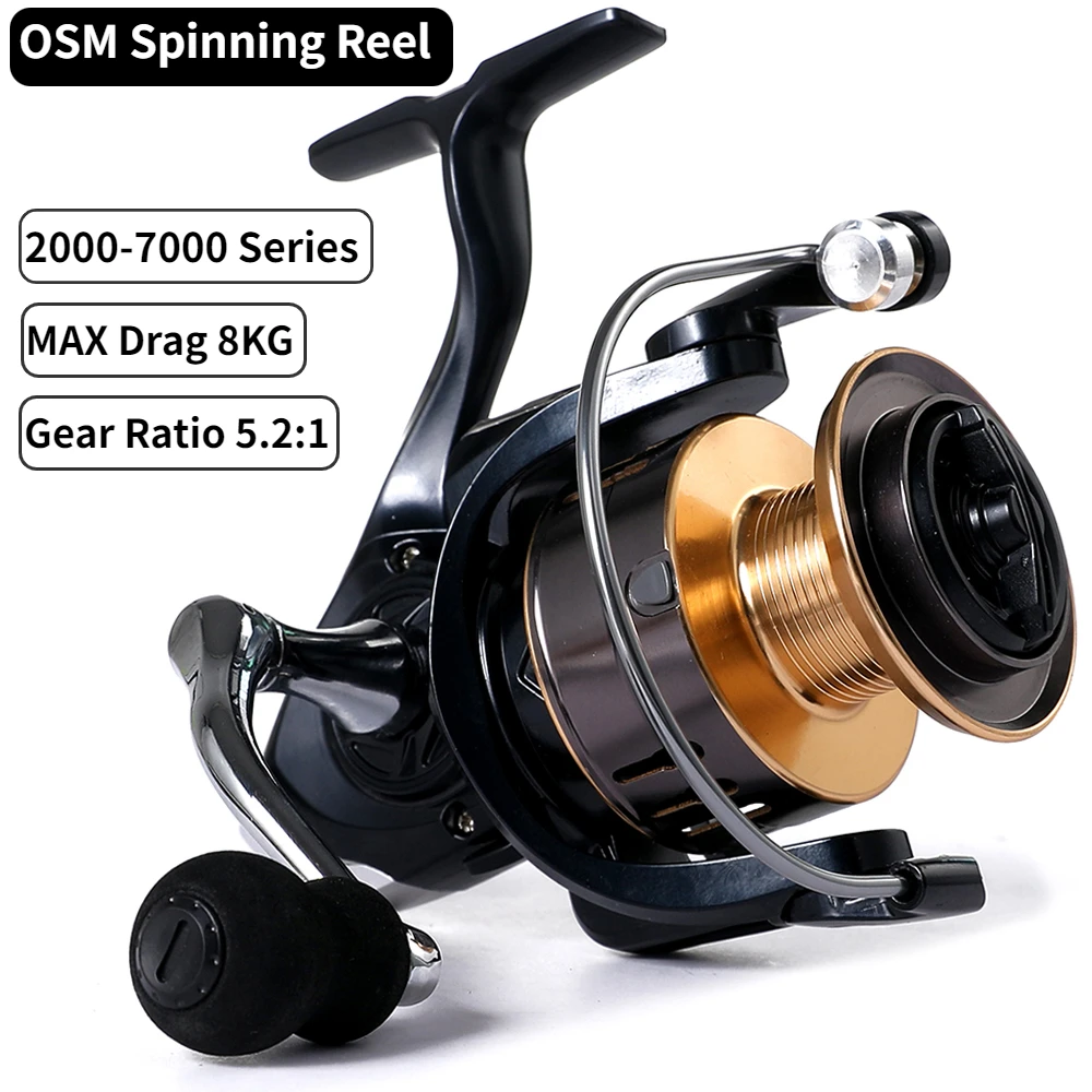 

NEW 2000~7000 Series Fishing Reel 5.2:1 Gear Ratio17.6LB Max Drag,CNC Metal Spool Spinning Wheel for Freshwater Saltwater