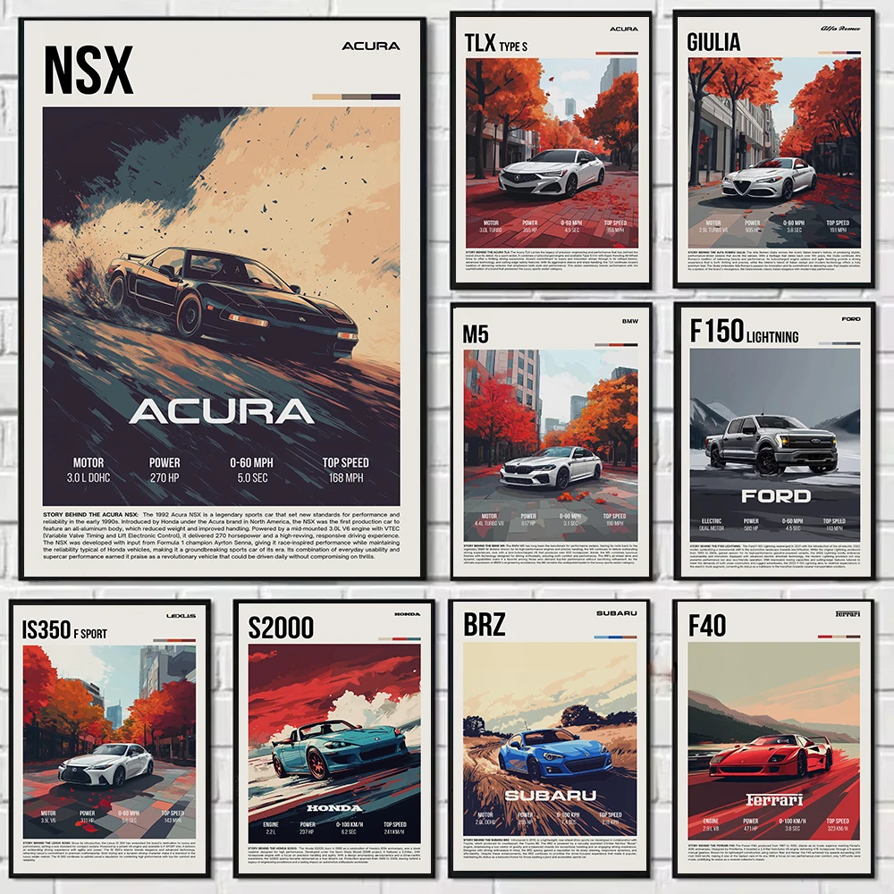 Vintage Pictures Sports Car Pickup Truck Luxury Car Canvas Painting Home Room Decor Gift for Car Lovers Cuadros