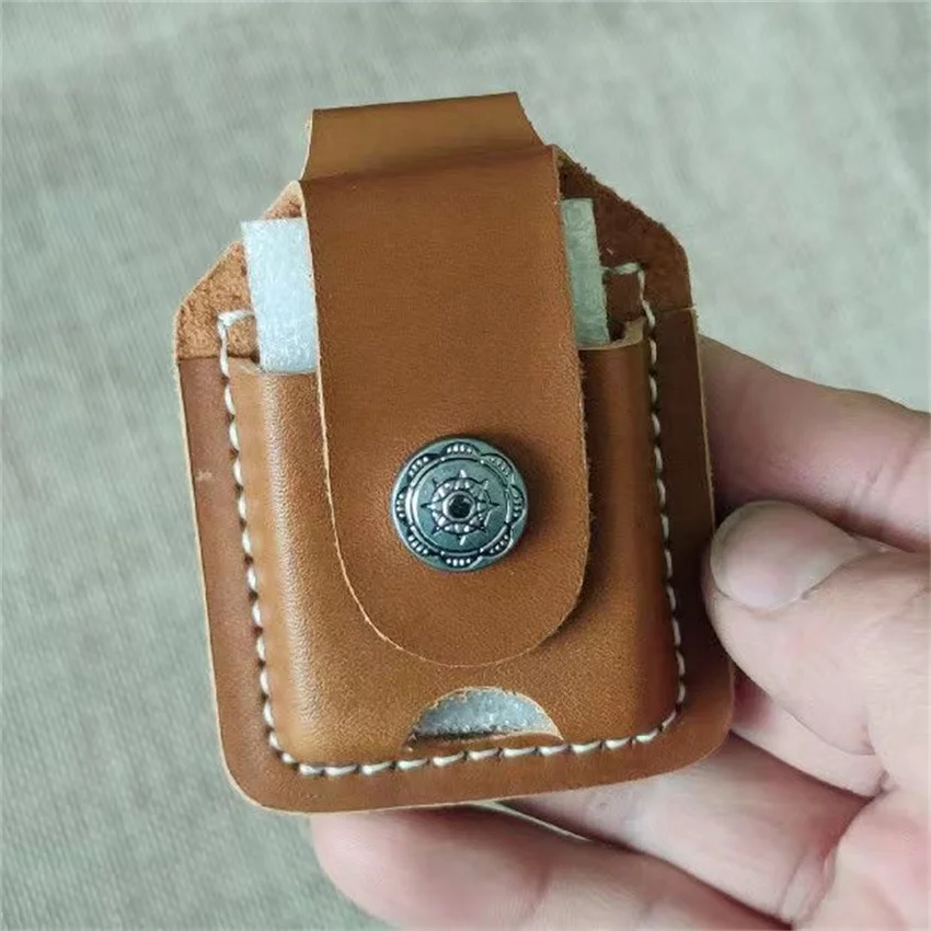 Fashion Multi Style Metal Button Handmade Genuine Leather Kerosene Oil Lighter Belt Case Waist Bag For Zippo Lighters Man Gift