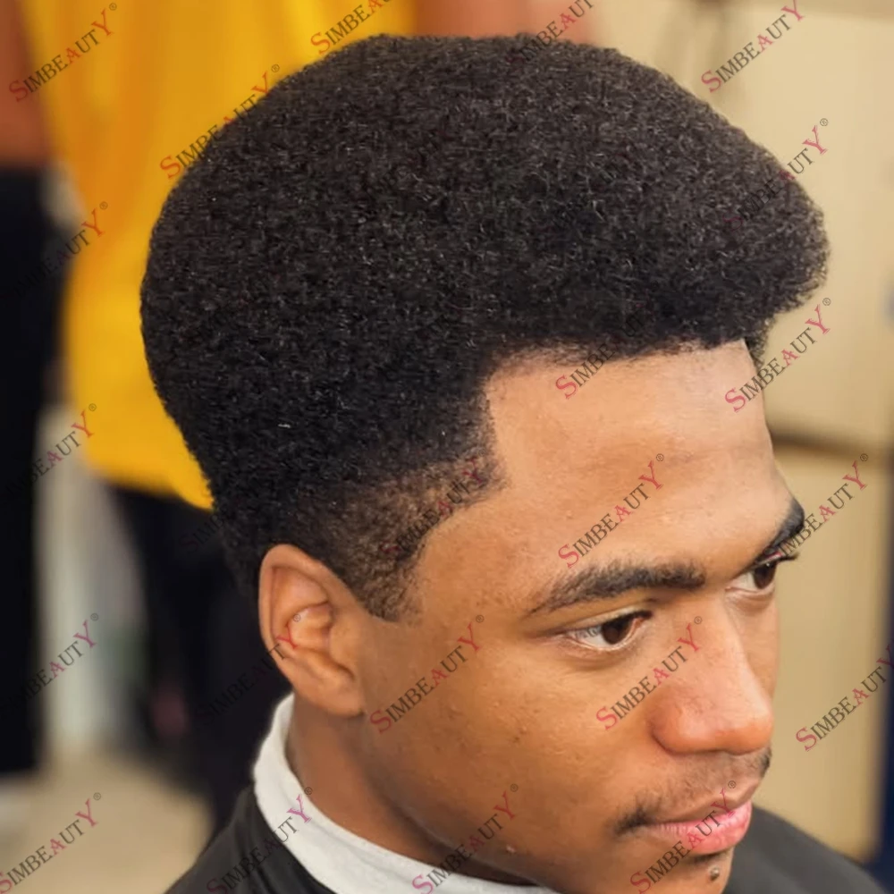 

4 мм афро прическа с одним узлом из искусственной кожи, человеческие волосы, черный мужской парик, выпадение волос, нехирургический сменный протез для волос, шпилька