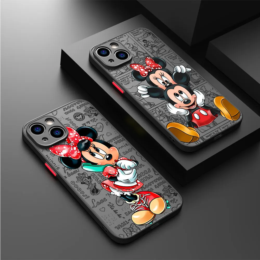 Disney Mickey Minnie Mouse Case for Apple iPhone 7 8 Plus XS Max 15ProMax 12 XR 13 Mini 11 Pro SE 14 Pro Luxury Matte Cover