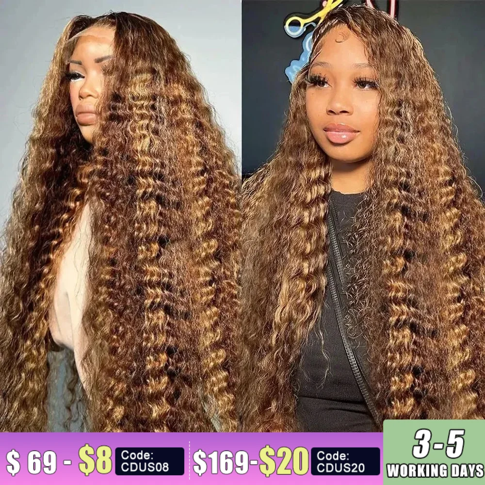 

30 36 Inch Curly Highlight Wig Human Hair Honey Blonde 13x4 Lace Front Deep Wave 13x6 Hd Lace Frontal Wig Brazilian For Women