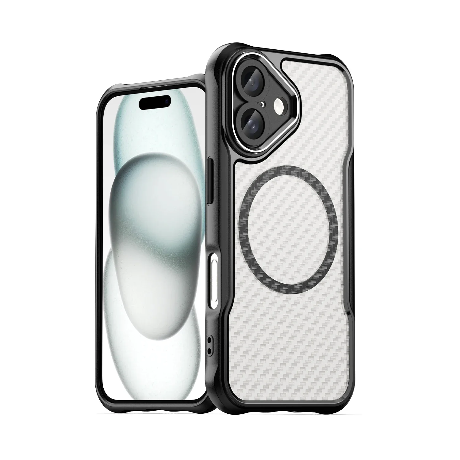 Magnetic Carbon Fiber Pattern TPU+PC Case For iPhone 16 Pro Max Plus iPhone16Pro Max 5G ShockProof Alloy Lens Phone Cover