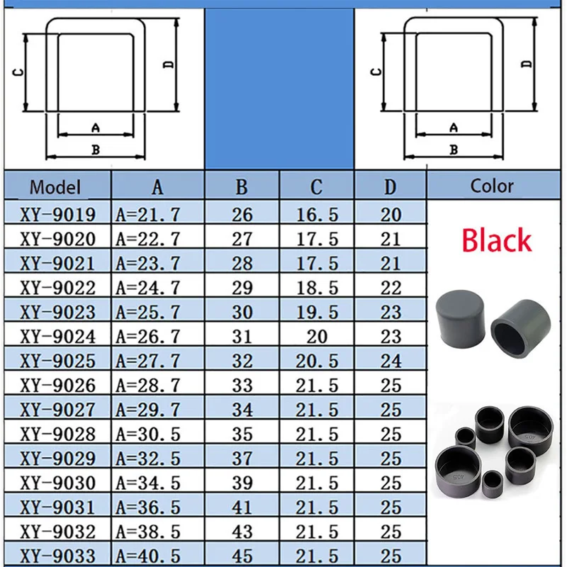 Round Black Silicone Rubber Pipe Sleeve Tube Cap Table Chair Foot Pad Protective Cover 3-68.5mm