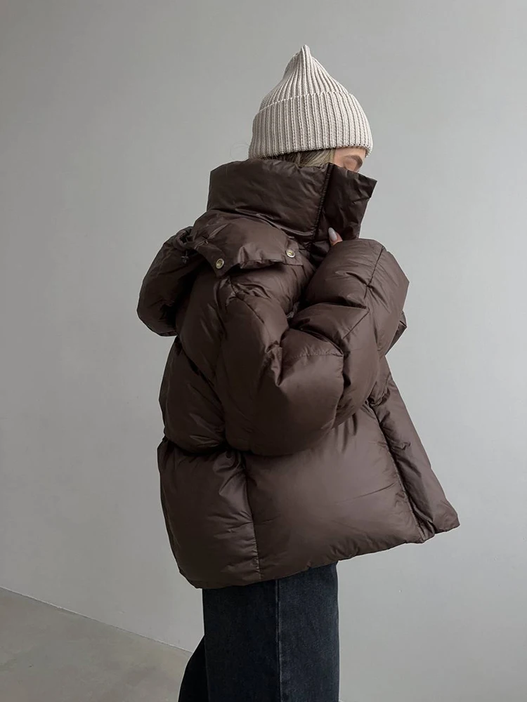 الشتاء قصيرة سميكة مقنعين نفخة أسفل سترة الإناث الدافئة فضفاض البني السترات النساء الأبيض بطة أسفل سستة باركر القطن أبلى