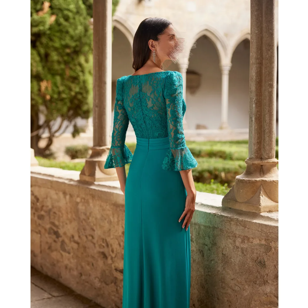 Lace Half Sleeve Evening Dresses Elegant V-Neck Party Long Prom Dress 2024 New Formal Cocktail Gown vestidos فساتين الحفلات