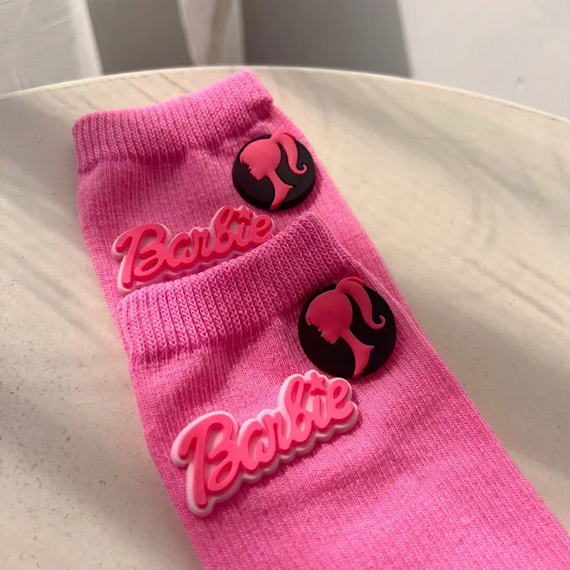 Calcetines de Barbie en 3D para mujer, medias de alta calidad con personalidad, bonitos calcetines de color rosa, moda de otoño e invierno,