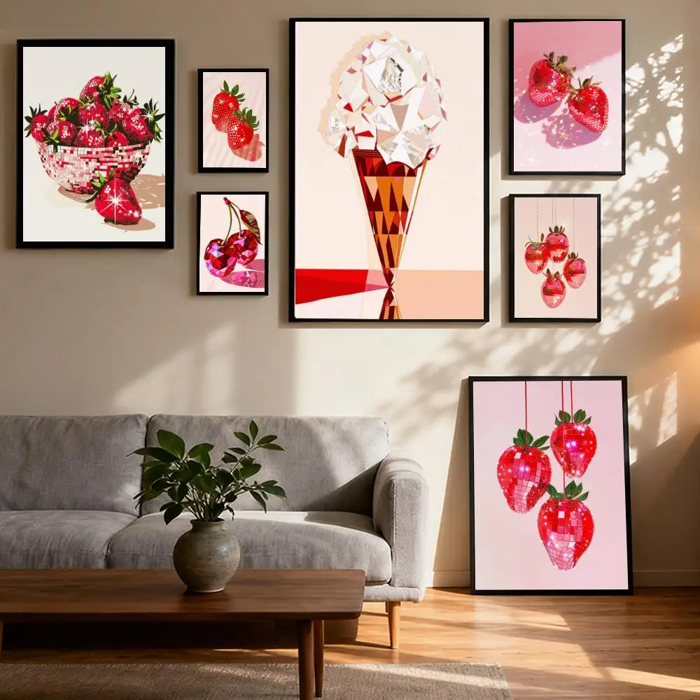 

Strawberry and Cherry Disco Balls Poster Prints Oil Painting Mural Living Room Home Decoration Party Evening Party Cover