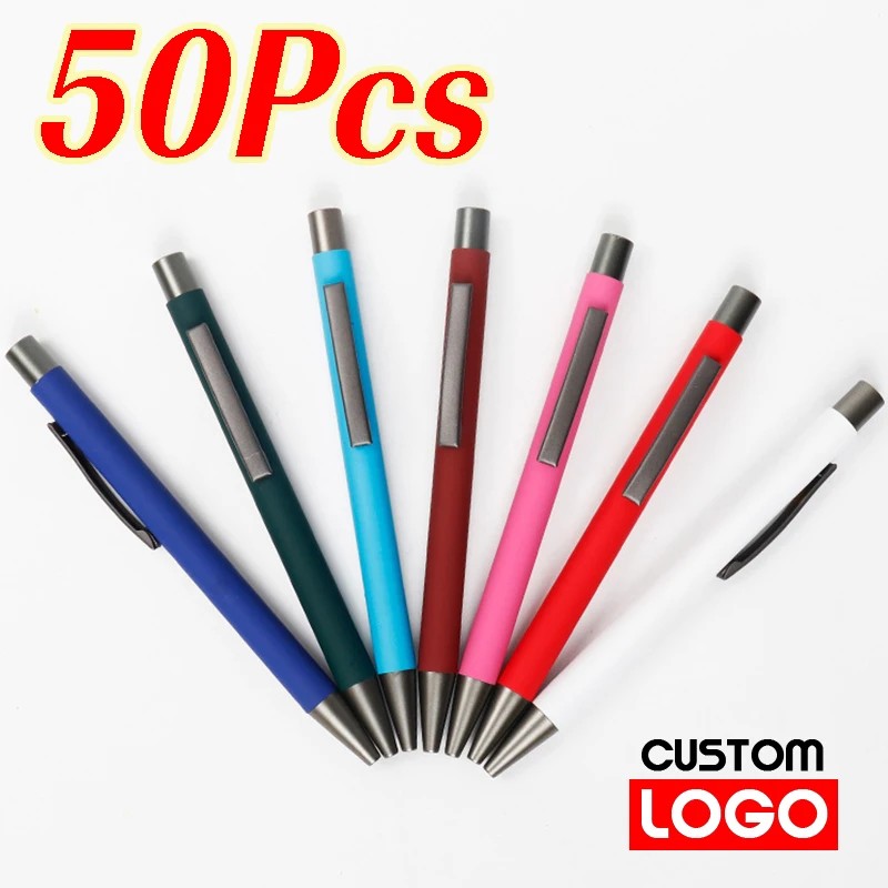 

50Pcs Matte Metal Advertising Pen Custom LOGO Student Stationery Office Ballpoint Pen Personalized Engrave Name Gift Pen