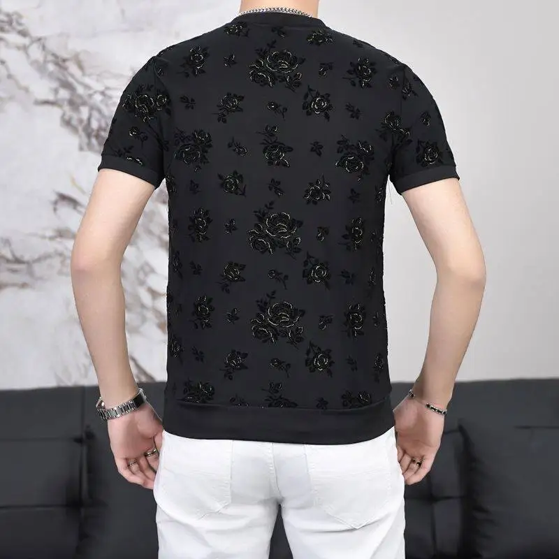 Jacquard Silky Cool T Shirt For Men Short Sleeve Slim Fit Casual Summer Quality Soft Comfortable Streetwear Tees Camisetas M-4XL