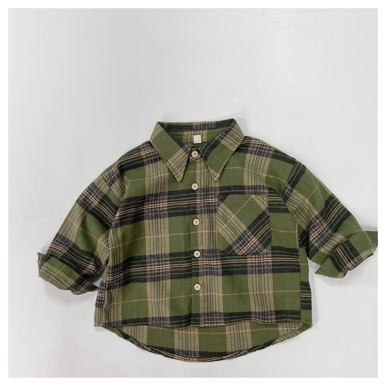Children's Shirt Autumn New Item 2025 Boys Girls Korean Version Retro Checkered Pocket Shirt Baby Korean Version Shirt Jacket
