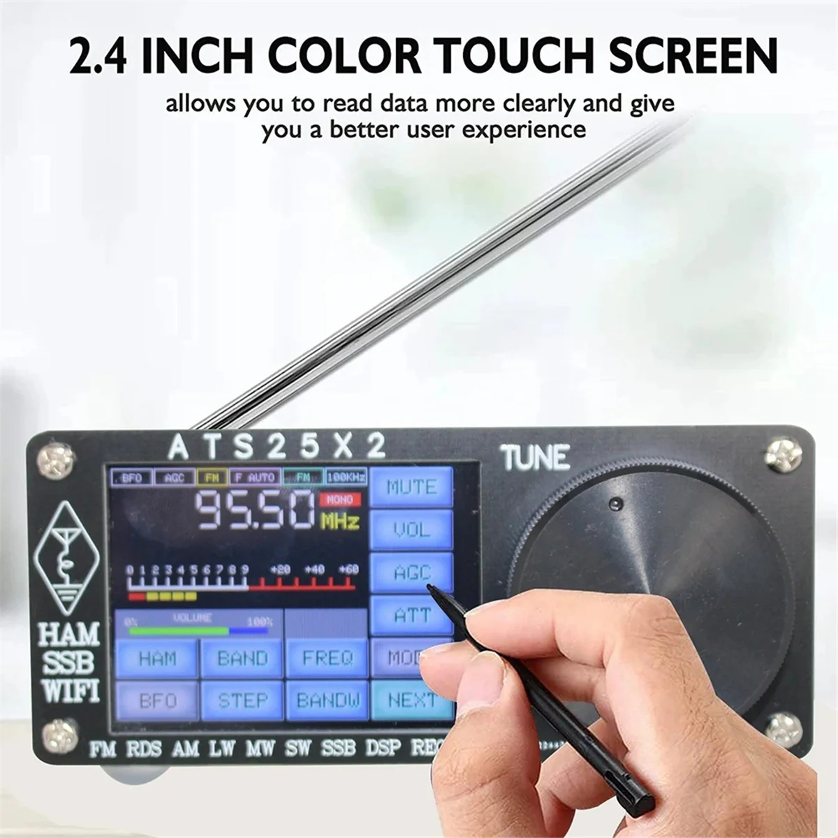 

AT14A ATS25X2 Full Band FM/LW/MW/SW/SSB SDR Radio Receiver Aviation Band Receiver with 2.4inch Color Touch Screen