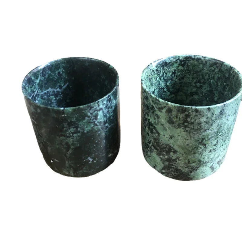 Natuurlijke Donkergroene Jade Water Cup Rechte Vat Geneeskunde Koning Steen Jade Water Cup