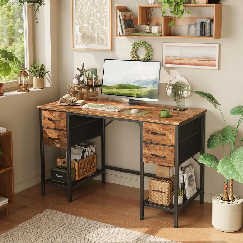 

47 Inch Computer Desk with 4 Drawers, Office Desk with Mesh Shelf, Gaming Desk, Large Storage, Writing Work Desk