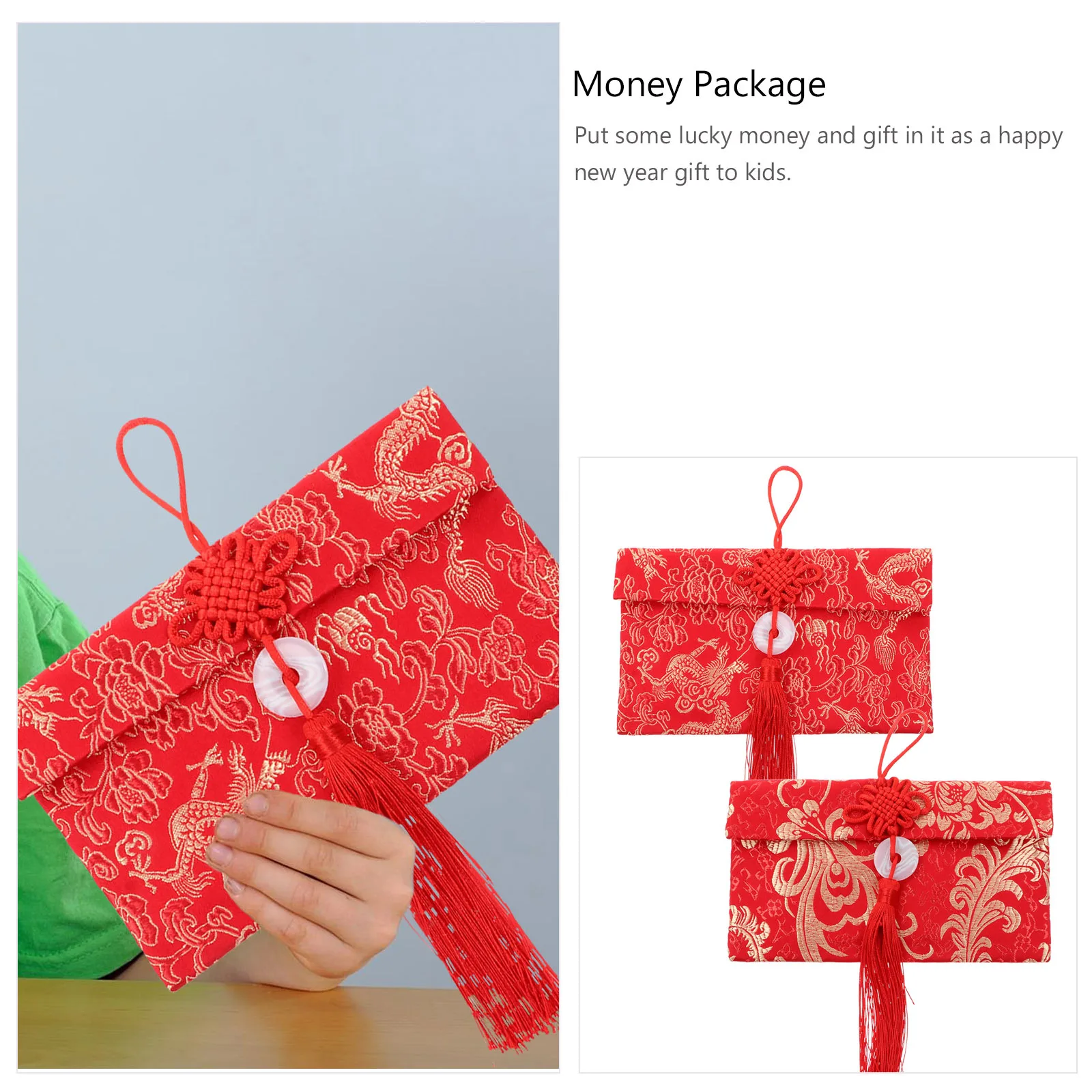 

2Pcs Traditional Chinese Red Envelopes Gold Stamped Brocade Style New Year Money Pouch for Holidays Weddings Blessings and Good