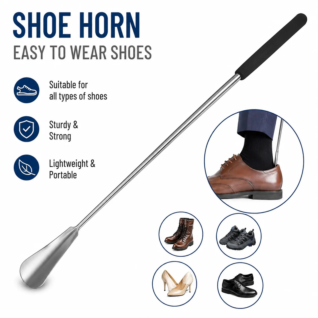 1PC Shoehorn Retractable Stainless Steel Shoe Puller, Shoe Assistant, Suitable for Both Men and Women , Schoenlepel, Shoe Horn