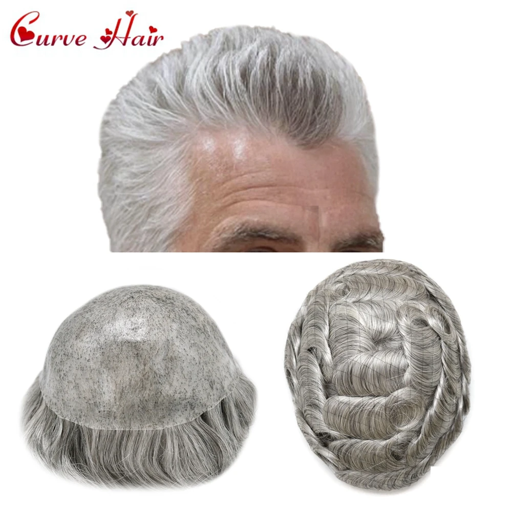 PU Toupee For Men sostituzione dei capelli umani sistemi di capelli maschili 0.10MM Poly Mens capelli capillare protesi parrucche per capelli per gli uomini