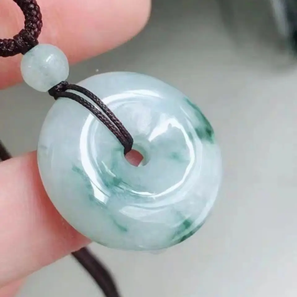 

Natural 100% real green jadeite carve safety button pendant Bless peace necklace jewellery fashion for women men lucky gifts