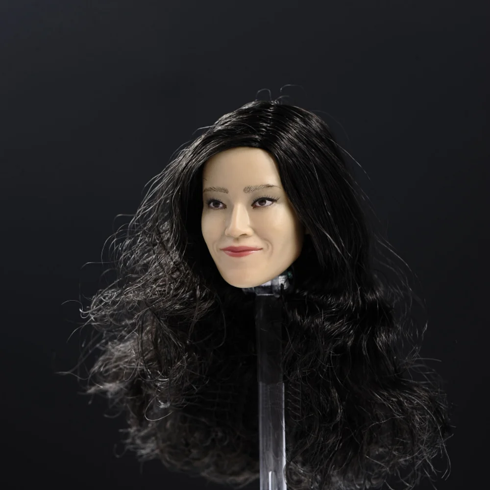 1/6 Scale Female Head Sculpt, Asian Girl Long Black Curls Hair Head Carved for 12inches Action Figure Doll