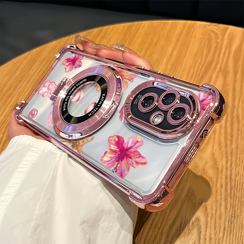 

Flower Phone Case For Vivo V70 FE V60 Lite 4G 5G V29E V27 V50 V29 V23 V25 V40 Pro Stand Holder Plating Shockproof Clear Cover