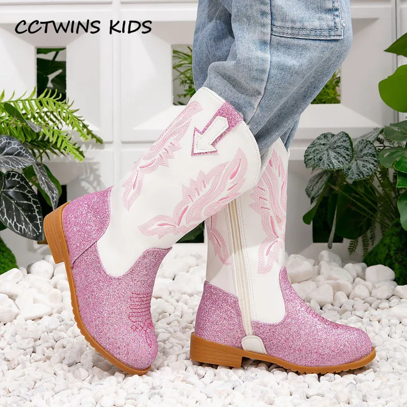 Girls High Boots Winter Toddler Kids Fashion Brand Middle Calf Princess Fur knight Boots Children Warm Shoes Glitter Heel Flats