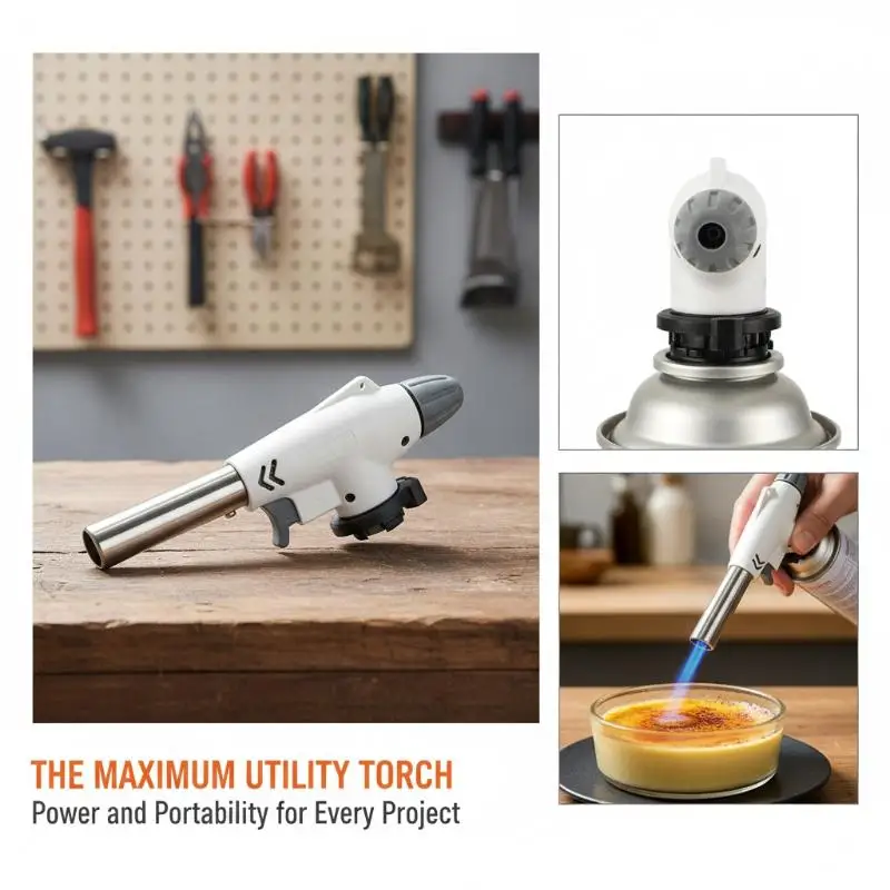 Portable Refillable Butane Gas Torch Adjustable High Heat Safe Ignition Ideal Gift for Baking Soldering Camping Lovers