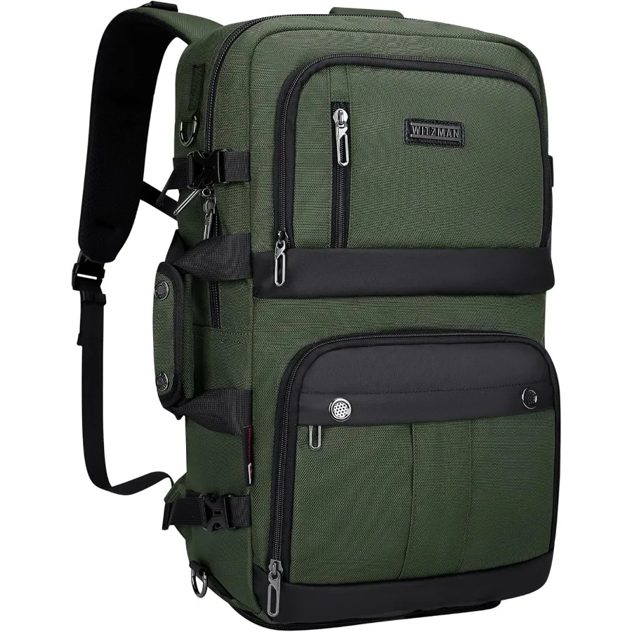WITZMAN Handgepäck-Reiserucksack für Männer und Frauen, Laptop-Rucksack mit USB-Ladeanschluss, Zugelassen der Fluggesellschaft B683, Armeegrün
