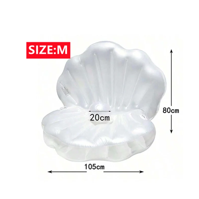Aufblasbarer, schalenförmiger Poolschwimmer aus weißem PVC, aufblasbarer riesiger Muschel-Floatie mit Perlenkugel, schwimmender Muschelpool-Fahrt auf – Detail 1